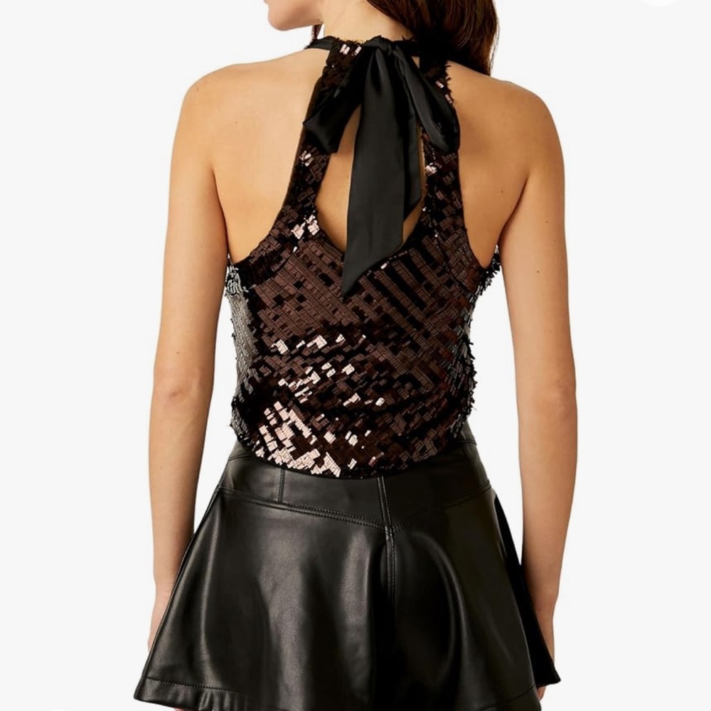 Free People Disco Fever Cami Black Large NWT